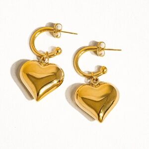 Gold Heart Hoop Earrings Puffy design